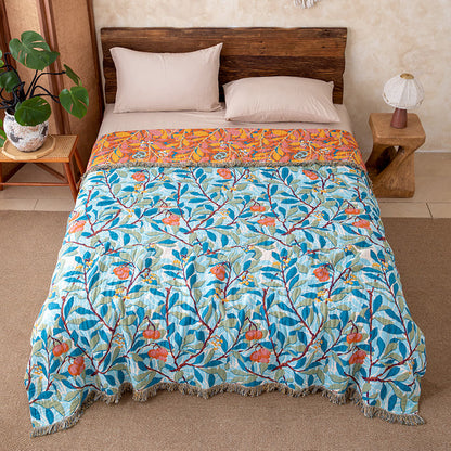 Couette réversible en gaze à franges botaniques vintage Ownkoti - Bleu - Reine - image 4