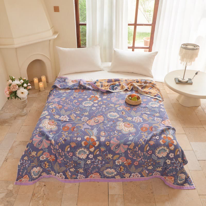 Couette réversible en gaze à motifs botaniques Ownkoti Farmhouse - Violet - Roi - image 5