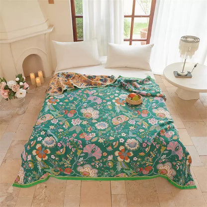 Couette réversible en gaze à motifs botaniques Ownkoti Farmhouse - Vert - Roi - image 0