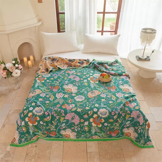 Couette réversible en gaze à motifs botaniques Ownkoti Farmhouse - Vert - Roi - image 0
