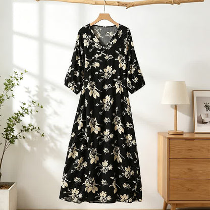 Robe d'intérieur élégante à motif floral et col en V - image 0