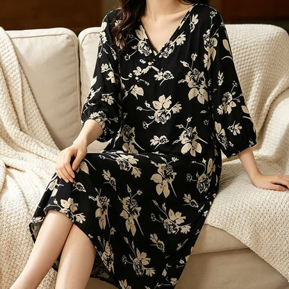 Robe d'intérieur élégante à motif floral et col en V - image 3