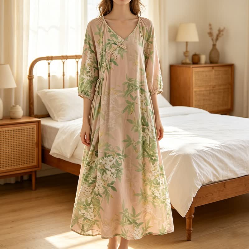 Robe d'intérieur orientale en coton à motif floral - image 2