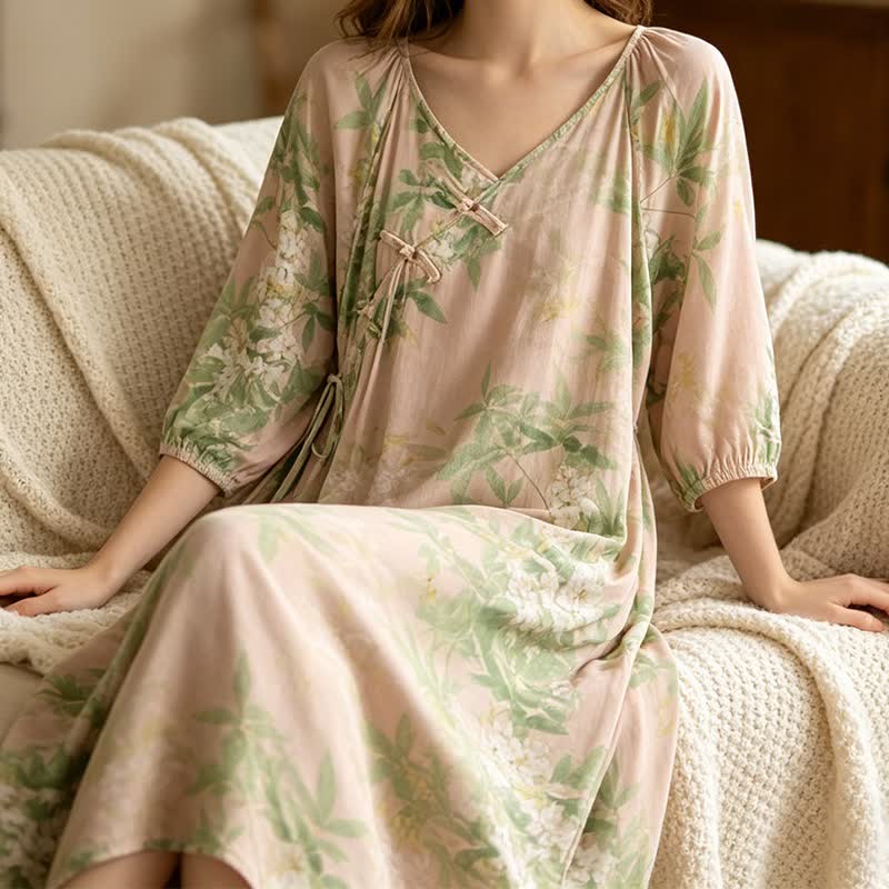 Robe d'intérieur orientale en coton à motif floral - image 3