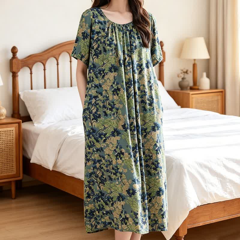 Robe d'intérieur verte à motif floral et col froncé - image 2