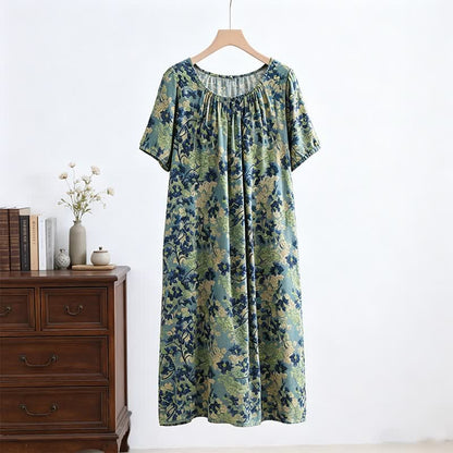 Robe d'intérieur verte à motif floral et col froncé - image 1