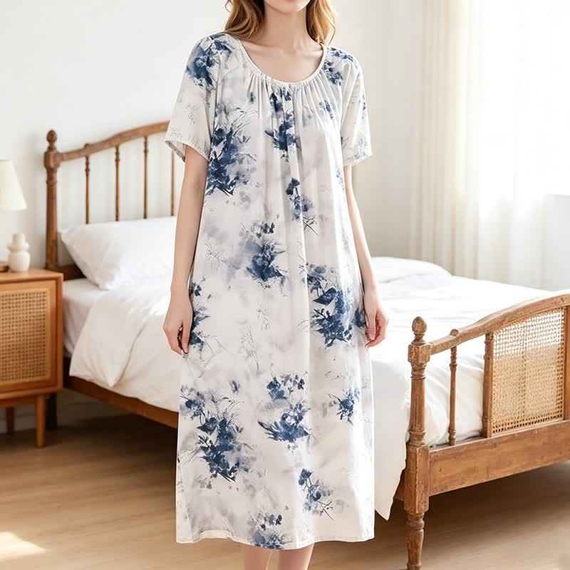 Robe de détente fleurie style encre bleue - image 2
