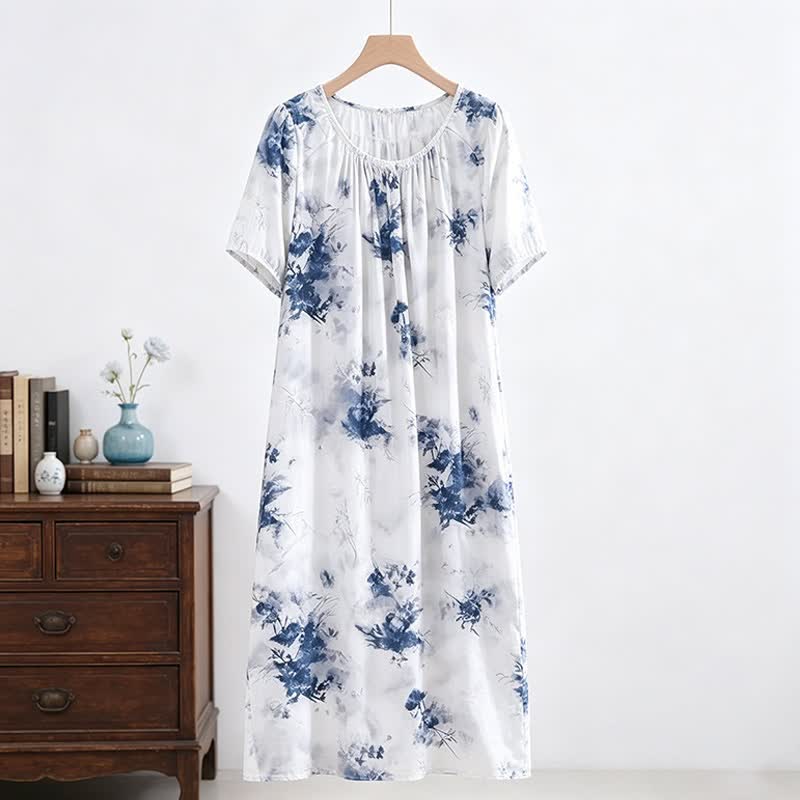 Robe de détente fleurie style encre bleue - image 1