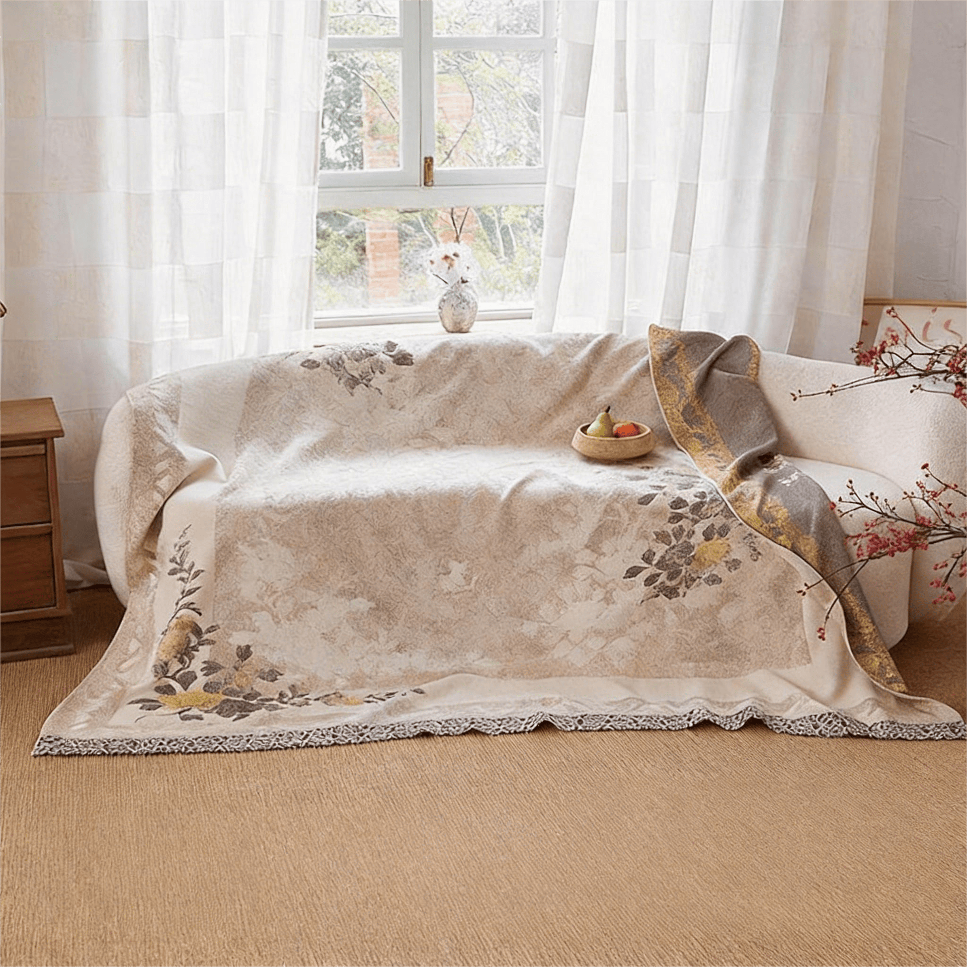 Couette réversible en gaze jacquard pivoine orientale Ownkoti - image 3
