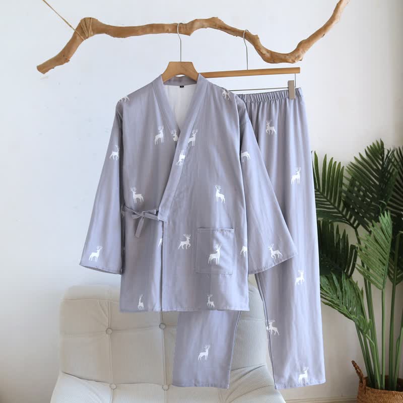 Ensemble de vêtements d'intérieur assortis, en coton avec un motif de cerf. - Hommes : Bleu - XL - image 15