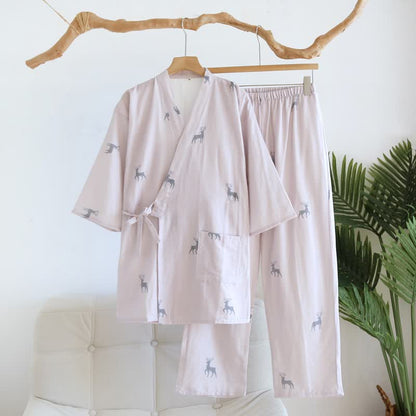 Ensemble de vêtements d'intérieur assortis, en coton avec un motif de cerf. - Femmes : Rose - XL - image 2