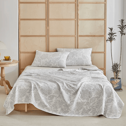 Parure de lit Ownkoti en coton jacquard pivoine simple - Gris clair - Couette avec 2 taies d'oreiller - Roi - image 0