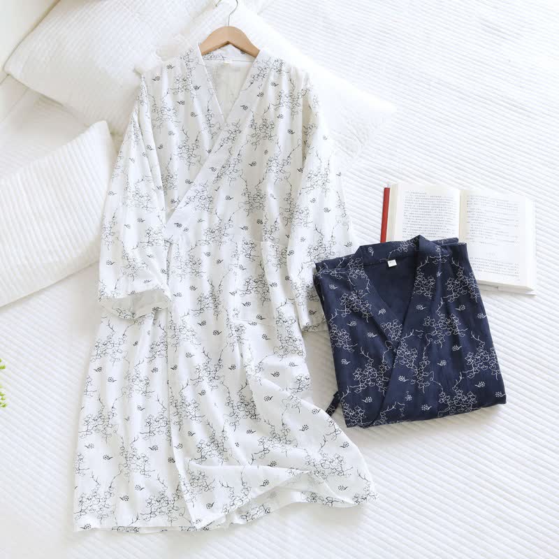 Peignoir kimono unisexe en coton à motif floral - image 2