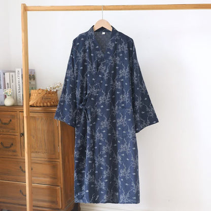 Peignoir kimono unisexe en coton à motif floral - marin - XL - image 13