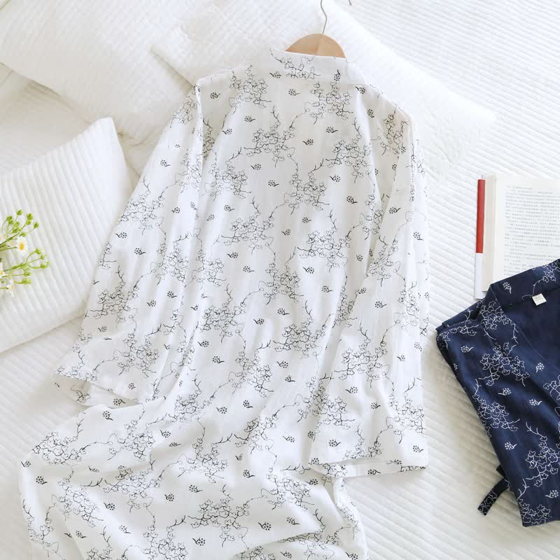 Peignoir kimono unisexe en coton à motif floral - image 4