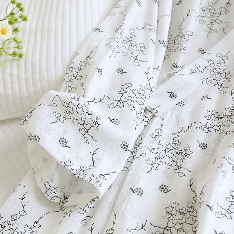 Peignoir kimono unisexe en coton à motif floral - image 6
