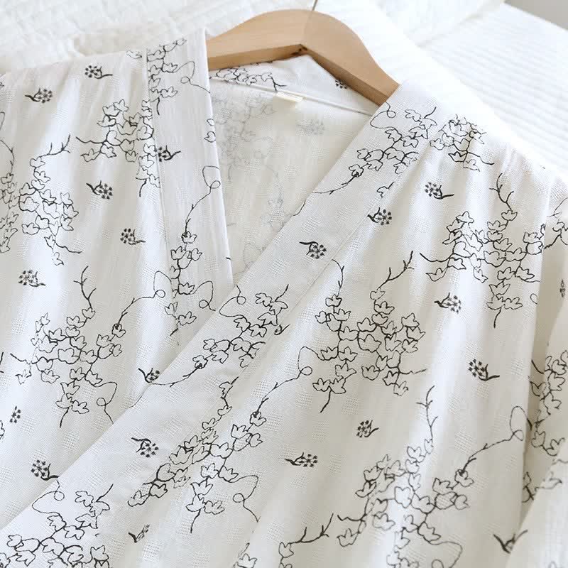 Peignoir kimono unisexe en coton à motif floral - image 5