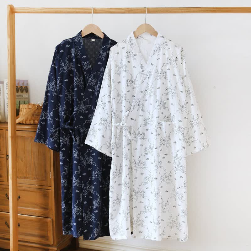 Peignoir kimono unisexe en coton à motif floral - image 0