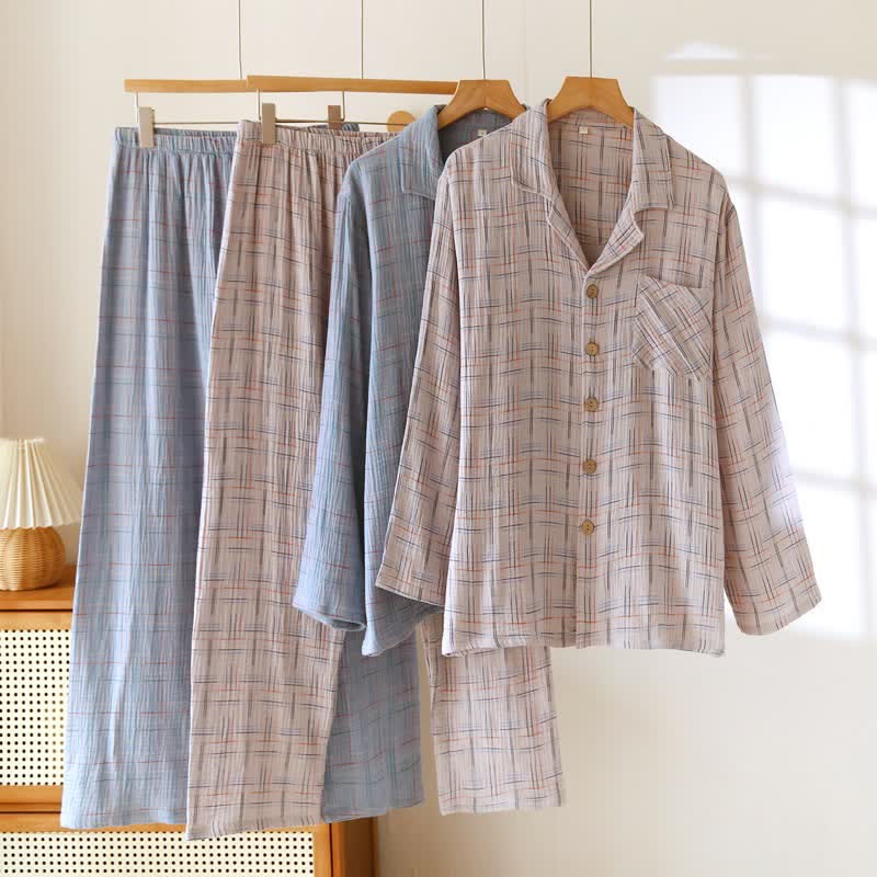 Pyjamas en coton colorés, à rayures et à carreaux - image 2