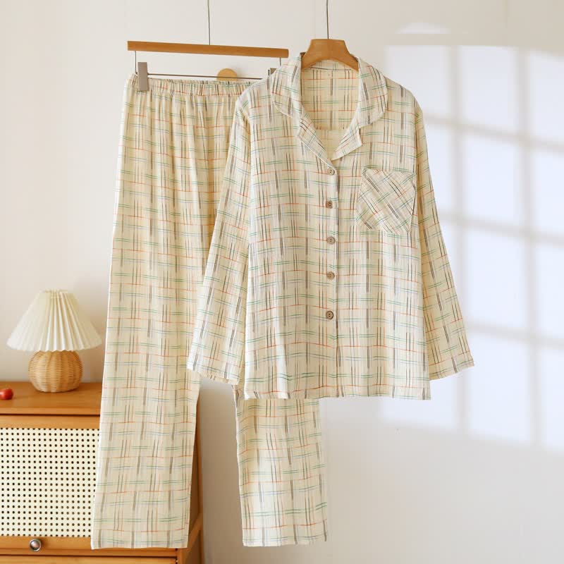 Pyjamas en coton colorés, à rayures et à carreaux - Femme : Beige - 2XL - image 8