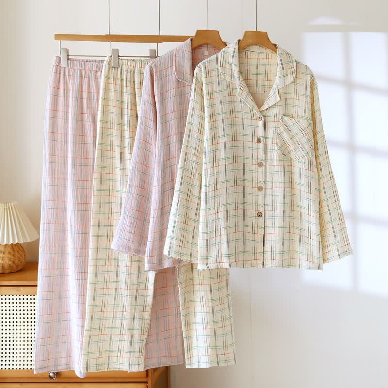 Pyjamas en coton colorés, à rayures et à carreaux - image 4