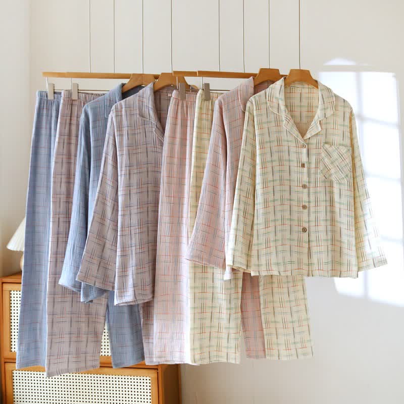 Pyjamas en coton colorés, à rayures et à carreaux - image 0