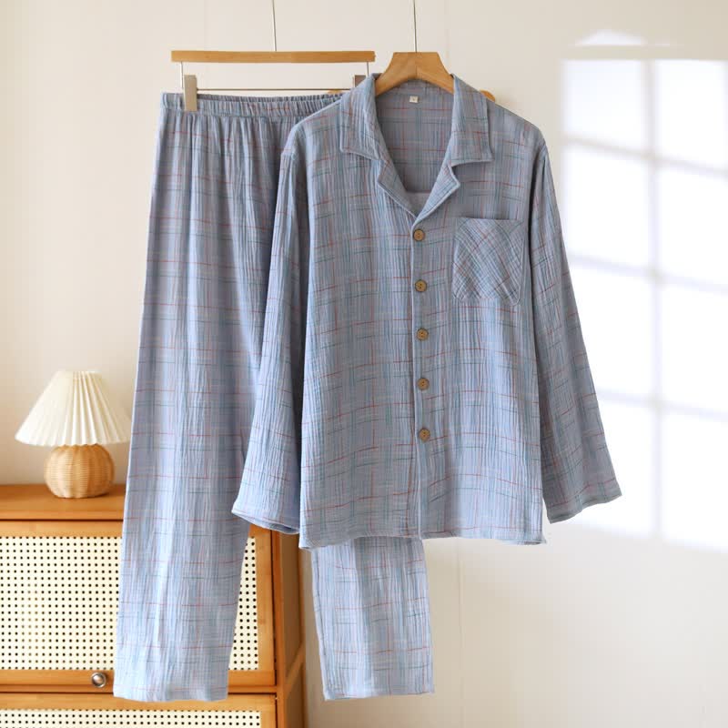 Pyjamas en coton colorés, à rayures et à carreaux - Hommes : Bleu - 2XL - image 25