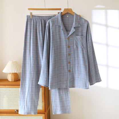 Pyjamas en coton colorés, à rayures et à carreaux - Hommes : Bleu - 2XL - image 25