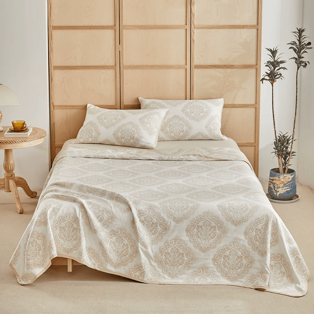 Ensemble de literie Ownkoti Vintage European Scroll Jacquard - Kaki - Couette avec 2 taies d'oreiller - Roi - image 0