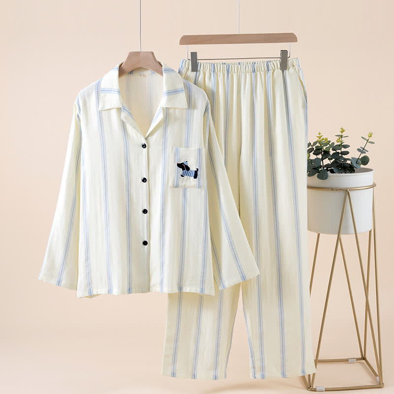 Ensemble pyjama rayé en coton pour partenaire - image 3