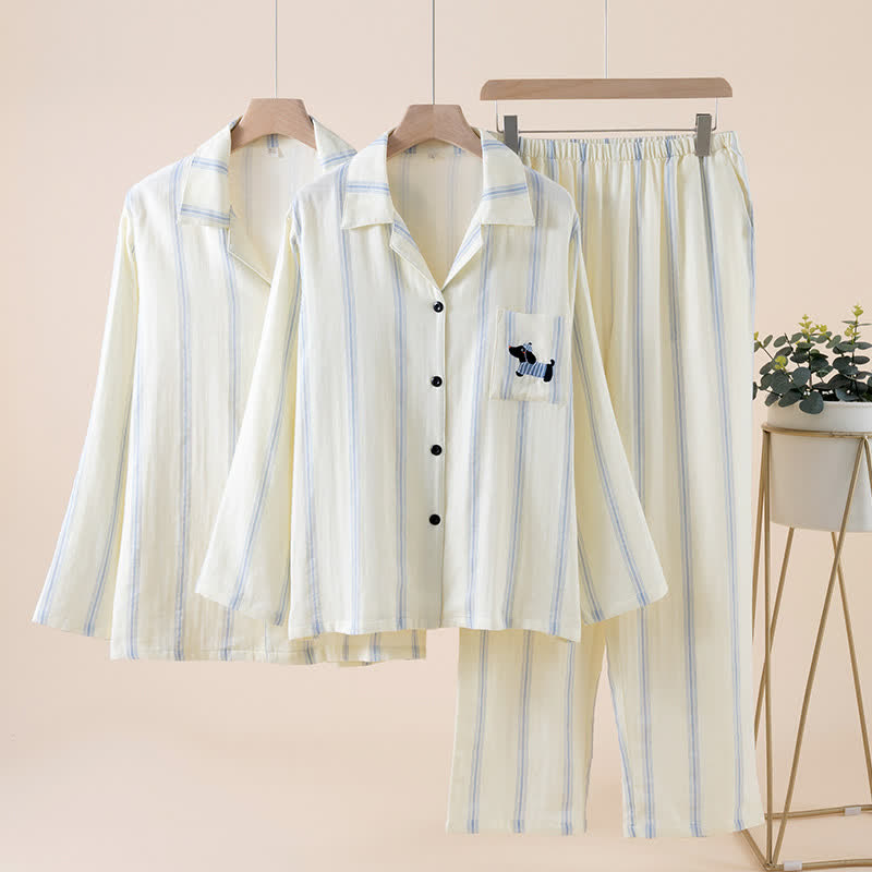 Ensemble pyjama rayé en coton pour partenaire - image 1