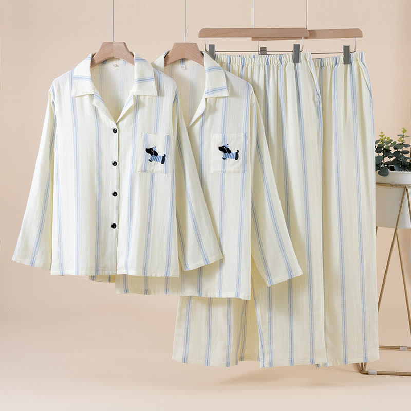 Ensemble pyjama rayé en coton pour partenaire - image 0