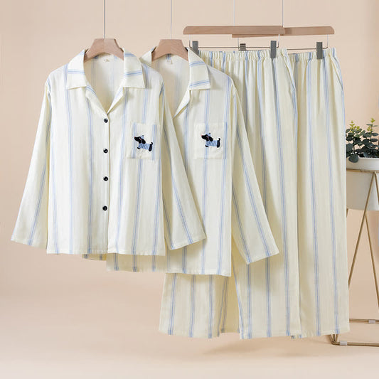Ensemble pyjama rayé en coton pour partenaire - image 0