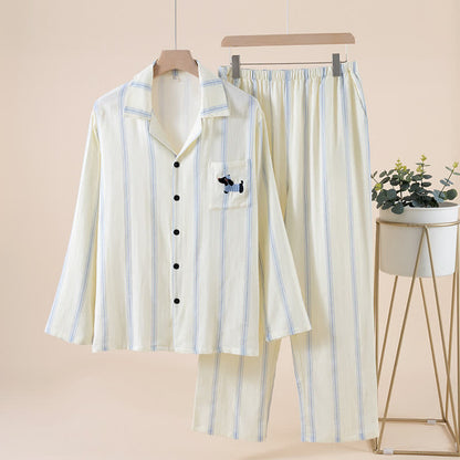 Ensemble pyjama rayé en coton pour partenaire - Beige - Masculin - 2XL - image 2