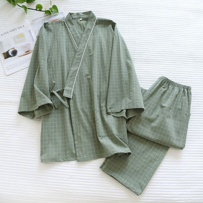 Pyjamas assortis en coton, style kimono, pour couples - Vert - Femelle - XL - image 9