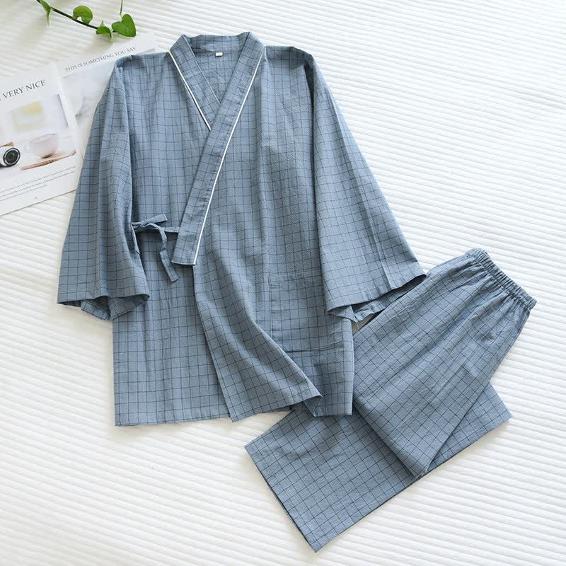 Pyjamas assortis en coton, style kimono, pour couples - Gris - Masculin - XL - image 3