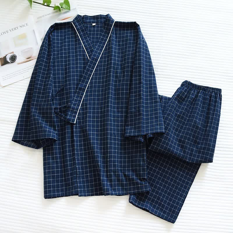 Pyjamas assortis en coton, style kimono, pour couples - bleu marine - Femelle - XL - image 1