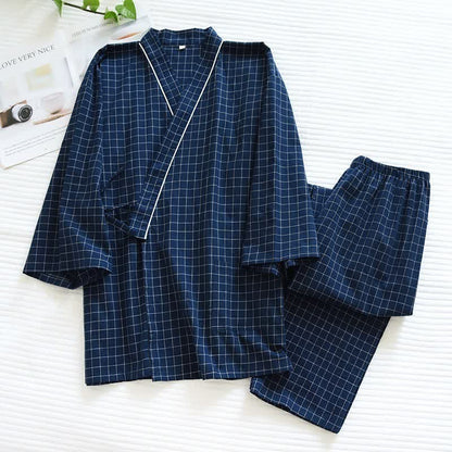 Pyjamas assortis en coton, style kimono, pour couples - bleu marine - Femelle - XL - image 1