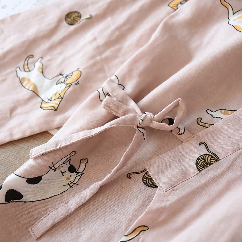 Kimono assorti en coton à motif chat - image 6