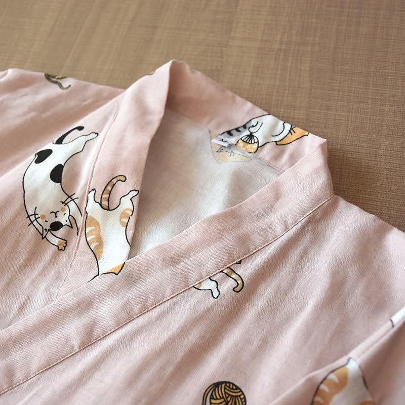 Kimono assorti en coton à motif chat - image 4