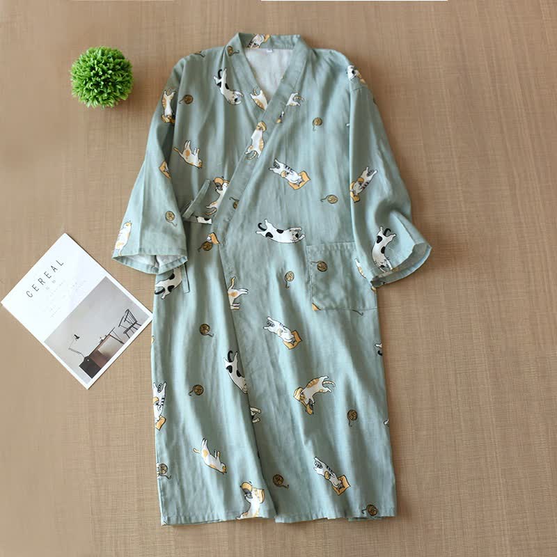 Kimono assorti en coton à motif chat - Vert - Masculin - XL - image 11