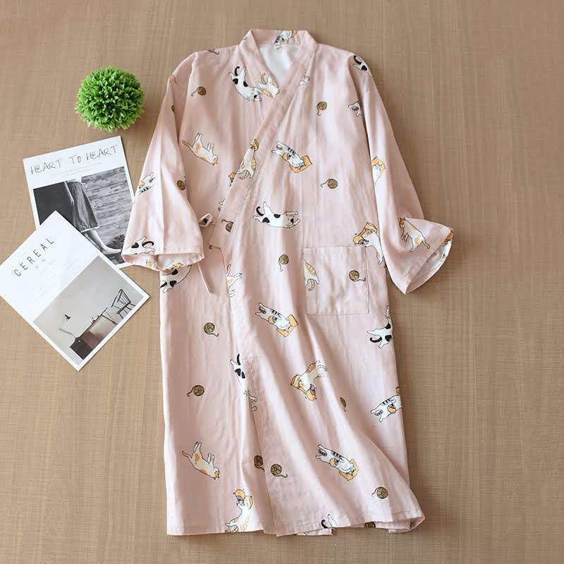 Kimono assorti en coton à motif chat - Rose - Femelle - XL - image 3