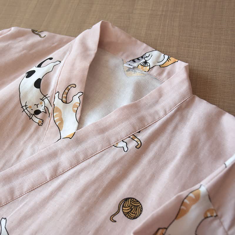 Kimono assorti en coton à motif chat - image 5