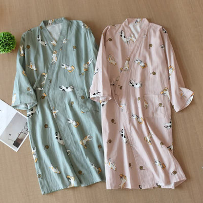 Kimono assorti en coton à motif chat - image 0