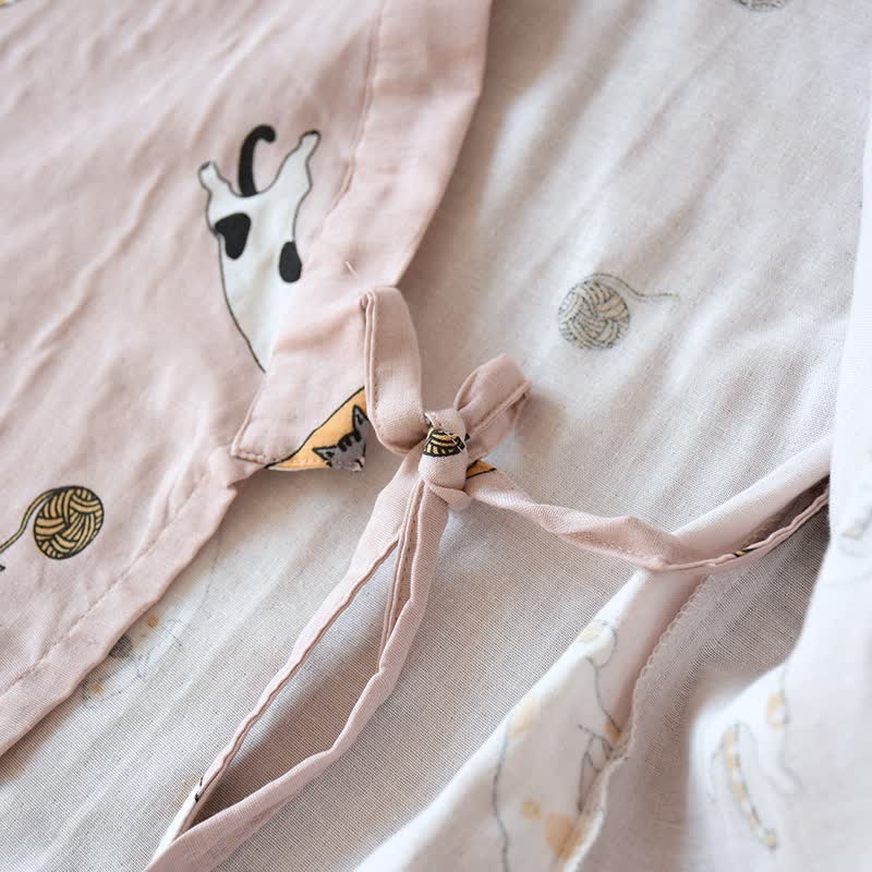 Kimono assorti en coton à motif chat - image 7