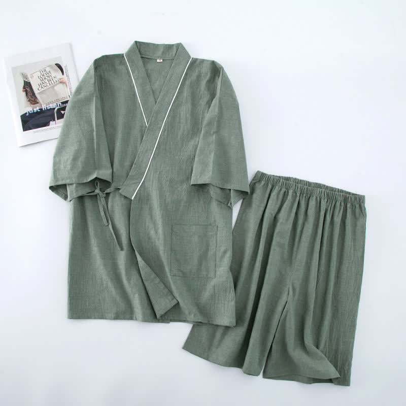Pyjama unisexe à manches courtes en coton uni - Vert - XL - image 5