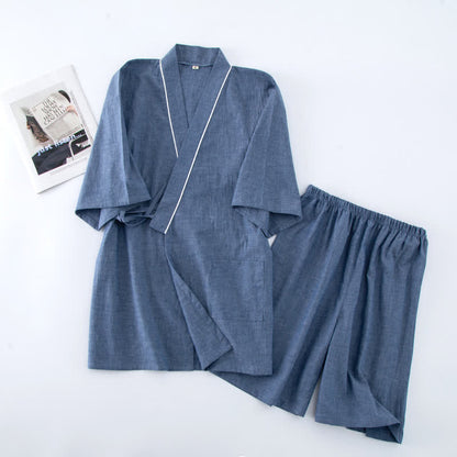 Pyjama unisexe à manches courtes en coton uni - Bleu - XL - image 7