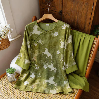 Ensemble de vêtements d'intérieur à imprimé chevaux de style oriental - image 8