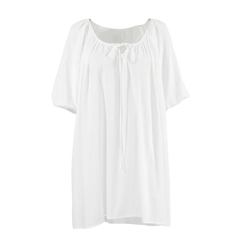 Robe d'intérieur blanche en coton avec col à nouer - image 3