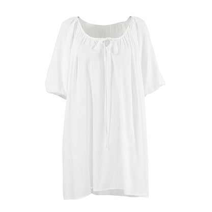 Robe d'intérieur blanche en coton avec col à nouer - image 3